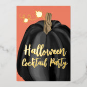 オレンジ金ゴールドパンプキンハロウィーンカクテルパーティー 箔招待状 (正面)