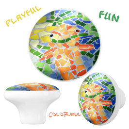 オレンジ金ゴールドフィッシュブライトカラフルモザイクアート セラミックノブ