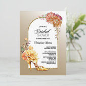 オレンジ金ゴールドフローラアーチ金ゴールドブライダルシャワー 招待状 (スタンド正面)