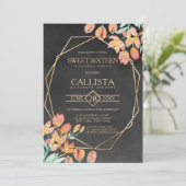 オレンジ金ゴールドブラックフローラテラリウムスウィート16 招待状 (スタンド正面)