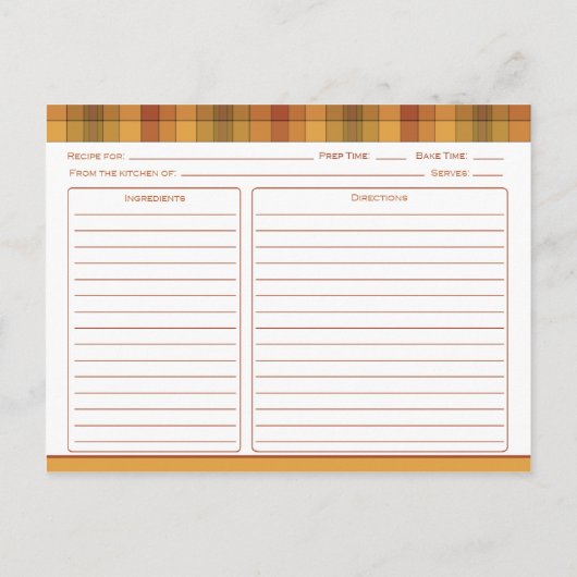 オレンジ金ゴールドラストカントリーチェックレシピカード ポストカード (裏面)