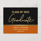 オレンジ金ゴールド大学2025年卒業 ポストカード (正面)