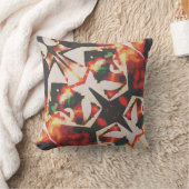 オレンジ金ゴールド木炭ベージュ斜めろうけつ染めルック クッション (ブランケット)