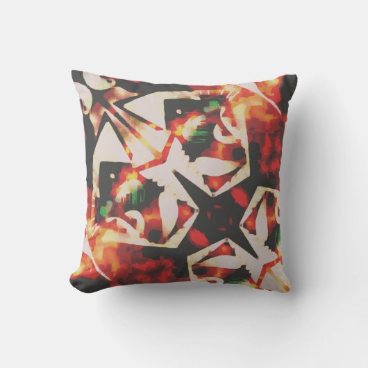 オレンジ金ゴールド木炭ベージュ斜めろうけつ染めルック クッション (正面)