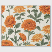 オレンジ金ゴールド秋のマリーゴールド紅葉パターン ラッピングペーパー (フラット)