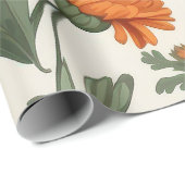 オレンジ金ゴールド秋のマリーゴールド紅葉パターン ラッピングペーパー (ロールコーナー)