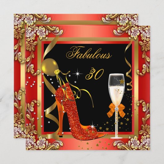 オレンジ金ゴールド素晴らしい30誕生日パーティー2 招待状 (正面/裏面)