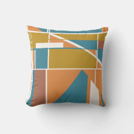 オレンジ金ゴールド錆ターコイズホワイトジオメトリックモチーフ クッション