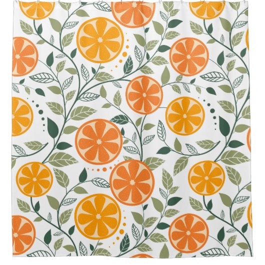 オレンジ離れとオレンジの装飾的な目を引く シャワーカーテン (正面)