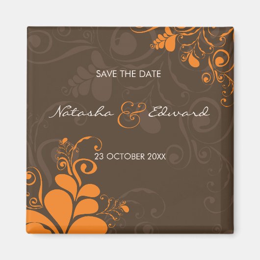 オレンジ離れ色のデコのフローラは日付を保存する マグネット (正面)