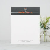 オレンジ電気技師-ロゴの電球のデザイン レターヘッド (スタンド正面)