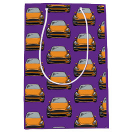 オレンジ電気自動車SUV車の紫の背景 ミディアムペーパーバッグ