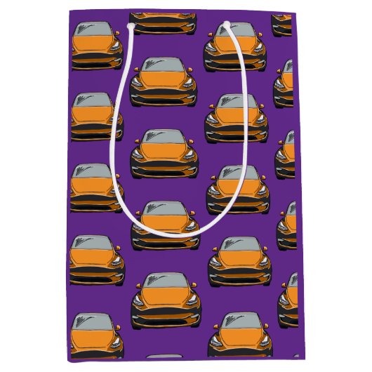 オレンジ電気自動車SUV車の紫の背景 ミディアムペーパーバッグ (正面)