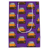 オレンジ電気自動車SUV車の紫の背景 ミディアムペーパーバッグ (裏面)