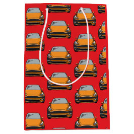 オレンジ電気自動車SUV車の赤い背景 ミディアムペーパーバッグ