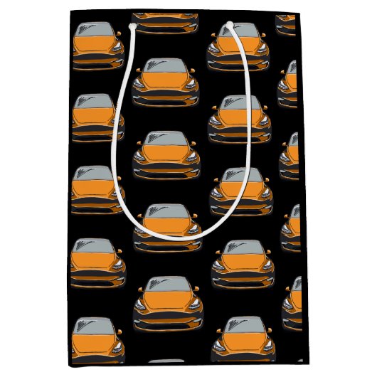 オレンジ電気自動車SUV車の黒の背景 ミディアムペーパーバッグ (正面)