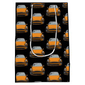 オレンジ電気自動車SUV車の黒の背景 ミディアムペーパーバッグ (裏面)