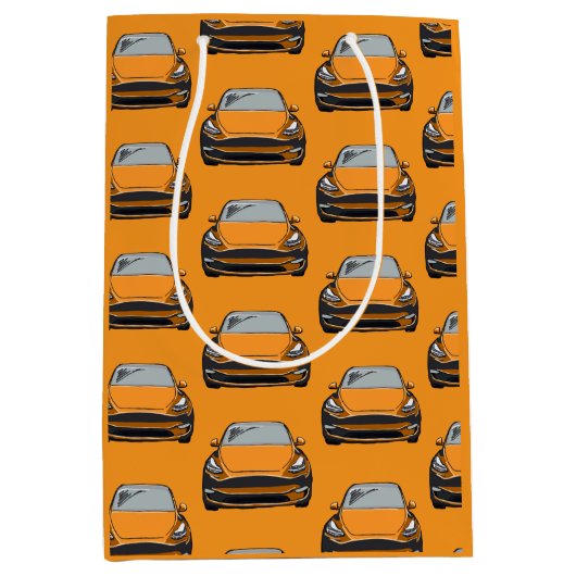 オレンジ電気自動車SUV車オレンジ色の背景 ミディアムペーパーバッグ (正面)