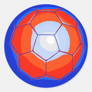 オレンジ青いサッカーボール ラウンドシール