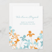 オレンジ青い花の駆け落ちの発表カード 案内状 (正面/裏面)