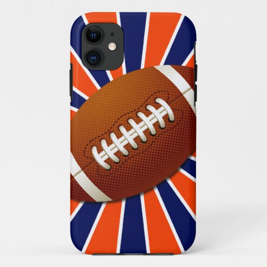 オレンジ青および白いフットボールのレトロ Case-Mate iPhoneケース (裏面)