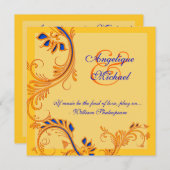 オレンジ青く黄色い結婚記念日の婚約 招待状 (正面/裏面)