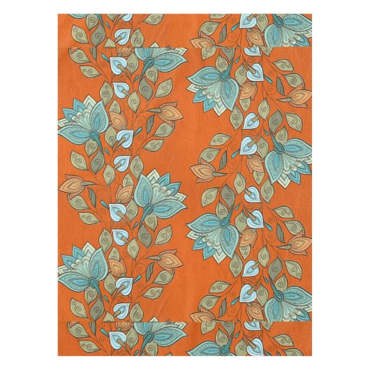 オレンジ革のエレガントでカラフルな花の渦巻 テーブルクロス (正面)