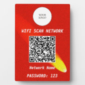オレンジ革の光るWifi QRコード表示板 フォトプラーク (正面)