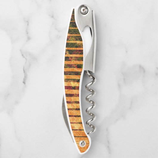 オレンジ風変わり色ストライプと小さな四角が線で並んでいる ソムリエナイフ (裏面)