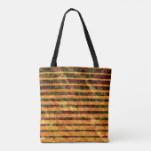 オレンジ風変わり色ストライプと小さな四角が線で並んでいる トートバッグ (裏面)