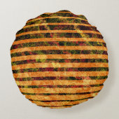 オレンジ風変わり色ストライプと小さな四角が線で並んでいる ラウンドクッション (裏面)