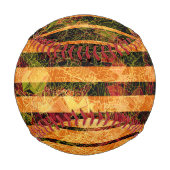 オレンジ風変わり色ストライプと小さな四角が線で並んでいる 野球ボール (裏面)