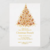 オレンジ飛んでいる蝶クリスマスツリー 箔招待状 (正面)