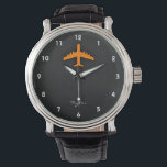 オレンジ飛行機 腕時計<br><div class="desc">カッコいい、お洒落オレンジ色の大型の飛行機、黒と濃い灰色のテクスチャの背景のエアライナー。航空機素晴らしを愛する商用の航空会社パイロットや子供のためのギフト！名前または文字を追加してカスタマイズするこのアイテムで使用されているイメージはライセンスを受け、©グラフィックスFactory.com</div>
