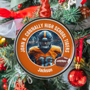 オレンジ高校サッカー選手フォトクリスマス メタルオーナメント