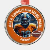 オレンジ高校サッカー選手フォトクリスマス メタルオーナメント (正面)
