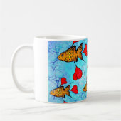 オレンジ魚および赤いハートが付いているマグ! コーヒーマグカップ (左)