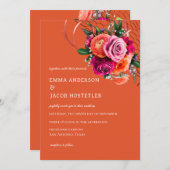 オレンジ鮮やかとピンクのローズフローラ 招待状 (正面/裏面)