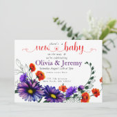 オレンジ鮮やかと紫のワイルドフラワーベビーシャワー 招待状 (スタンド正面)