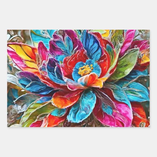 オレンジ鮮やかと赤の花 ラッピングペーパーシート (正面2)