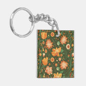 オレンジ鮮やかと黄色の開花付き花柄 キーホルダー (正面左)
