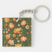 オレンジ鮮やかと黄色の開花付き花柄 キーホルダー (裏面)