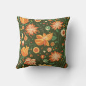 オレンジ鮮やかと黄色の開花付き花柄 クッション (裏面)