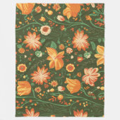 オレンジ鮮やかと黄色の開花付き花柄 フリースブランケット (正面)