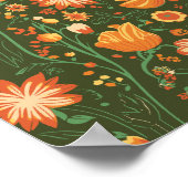 オレンジ鮮やかと黄色の開花付き花柄 ポスター (角)