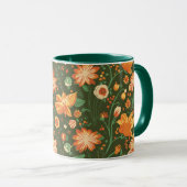 オレンジ鮮やかと黄色の開花付き花柄 マグカップ (正面右)