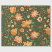 オレンジ鮮やかと黄色の開花付き花柄 ラッピングペーパー (フラット)