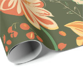 オレンジ鮮やかと黄色の開花付き花柄 ラッピングペーパー (ロールコーナー)