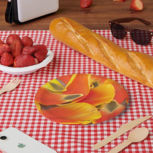 オレンジ鮮やかのチューリップ花びら写真 ペーパープレート (ピクニック)