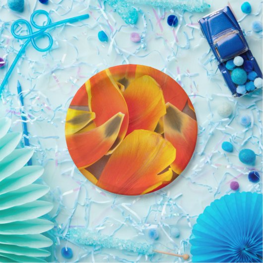 オレンジ鮮やかのチューリップ花びら写真 ペーパープレート (パーティー)